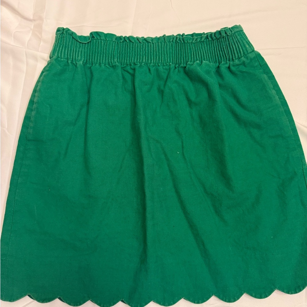 J. Crew Green Scallop-Hem Mini Skirt